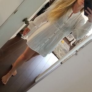 White linen tunic with crochet cut out details